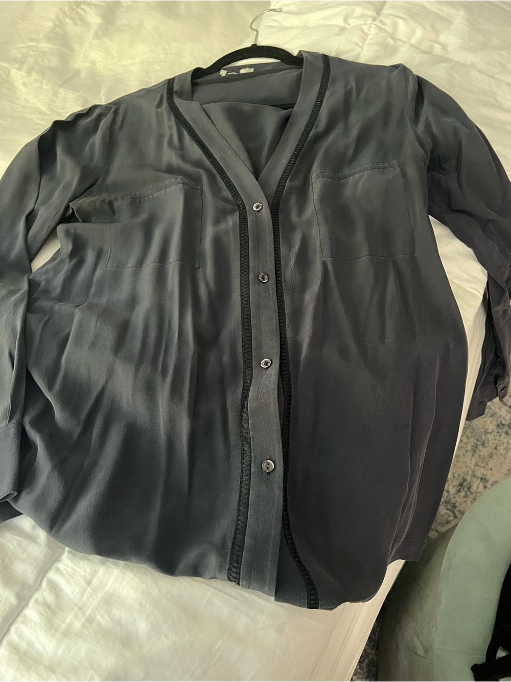 Vince dark blue large Silk Button-Front Blouse 12